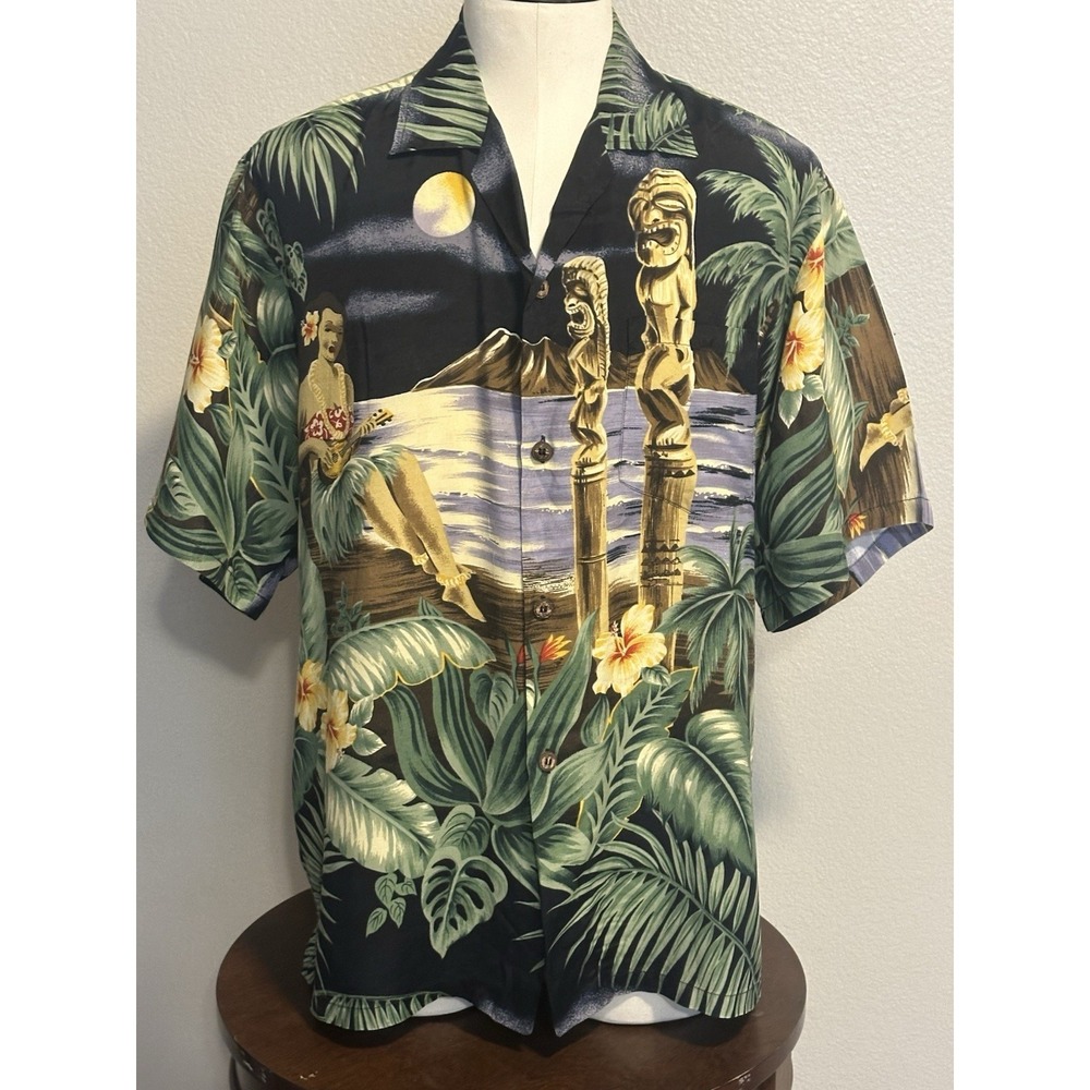 VTG Hawaiian Togs Tiki Hula Girl Button-front Hawaiian Rayon CAMP Shirt sz L/XL